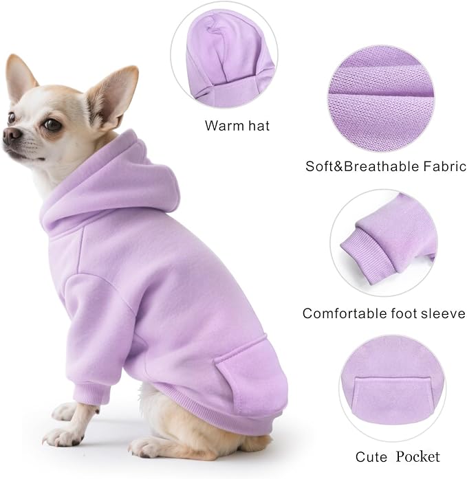 Idepet Pet Dog Hoodies Dog Clothes for Small Dogs Vest Chihuahua Clothes Warm Coat Jacket Autumn Puppy Outfits Cats Dogs Clothing(M,Purple)