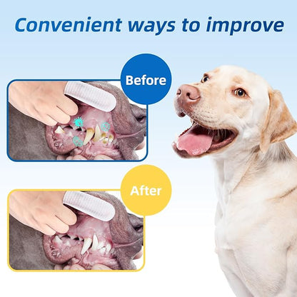Dog Dental Wipes for Teeth Cleaning - Dog Tooth Wipes & Finger Toothbrush for Dogs, Waterless Formula Helps Fight Plaque and Tartar, Freshens Breath, Easy No-Rinse Oral Care (60 Count)