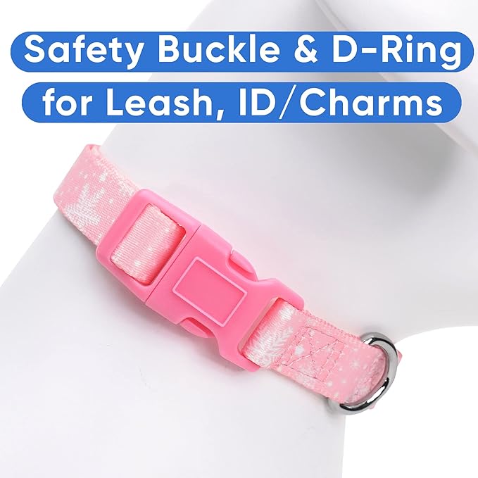 Pawtitas Soft Adjustable Puppy Collar Leash Harness Sold Separately Personalized Customizable Dog Collar Embroidered Customize Pet Name Phone Number Christmas Dog Collar Extra Small Pink Snowflakes