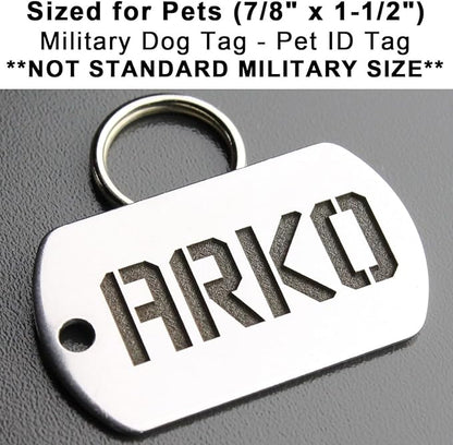 Stainless Steel Custom DEEP Engraved Pet ID Tags Personalized Front/Back Dog Tags for Dogs and Cats - Military Dog Tag 7/8" x1-1/2 (2-Side Engraving)