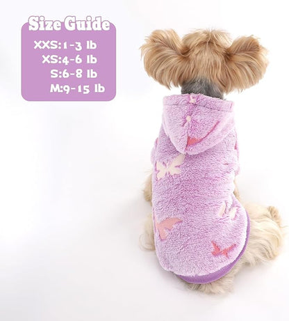 Dog Sweater for Small Dogs Girl Boy, Fleece Dog Hoodie Clothes, Night Glow Puppy Sweater, Soft Warm Extra Small Doggie Sweatshirt, Fall Winter Doggy Clothes Pet Outfits for Chihuahua Yorkie,Purple,XS