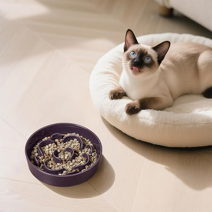 Ceramic Dog Slow Feeder Bowl - Small Dog Food Dish with Maze Puzzle Design - Slow Eating Puzzle Feeder for Pet Feed & Food Control - Whisker-Friendly Bowl for Cat Feeding - 6.3 Inch - 180 g - Purple
