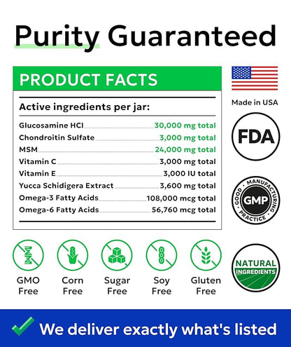 Glucosamine Chondroitin Dog Hip & Joint Supplement - Joint Pain Relief - Hip & Joint Chews for Dogs - Joint Support Large Breed - Senior Doggie Vitamin Pills Joint Health - (240 Treats - Chicken)