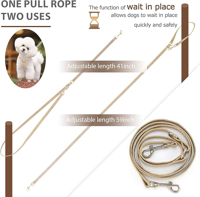 Small Dog Harness with Leash and Flower, Cute Breathable Puppy Harness Easy for Walking, No Pull No Choke Escape Proof Pet Harness, Brown XS