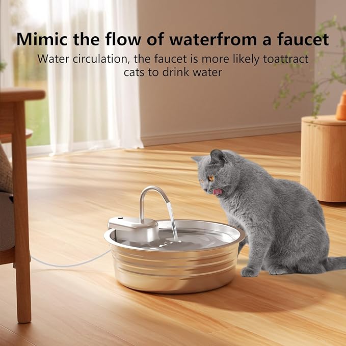 Cat Water Fountain Stainless Steel - 135OZ / 4L Large Capacity Pet Water Fountain for Cats Indoor - Ultra-Quiet Pump for Cats, Dogs Water Bowl Dispenser - Pets Feeding & Watering Supplies