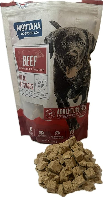 MONTANA DOG FOOD CO. Freeze-Dried Raw Beef Recipe Dog Food – Grain-Free, High-Protein Meal or Topper, Made in USA with USA Ingredients -16 oz Bag