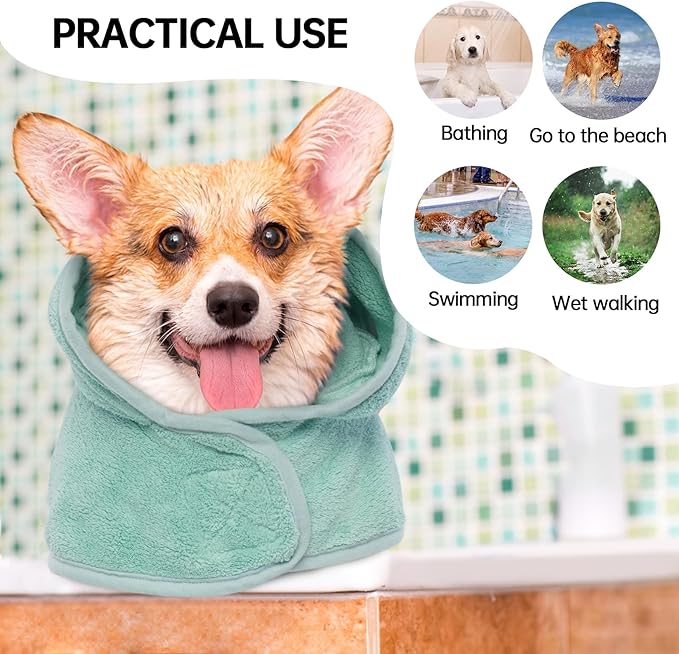 Microfibre Dog Drying Coat, Fast Drying Super Absorbent Towel, Magic Sticker & Belly Strap, Robes for After Bath, Small to Large Dog & Cat