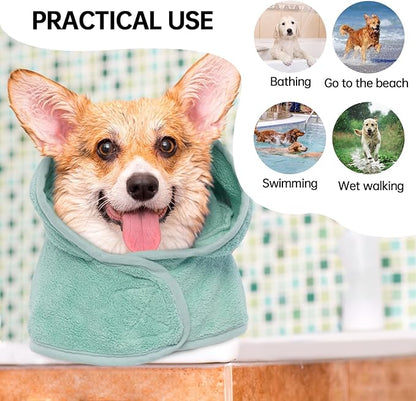 Microfibre Dog Drying Coat, Fast Drying Super Absorbent Towel, Magic Sticker & Belly Strap, Robes for After Bath, Small to Large Dog & Cat