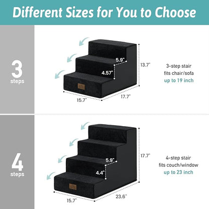 Dog Stairs for Small Dogs, 3 Tier Pet Stairs for Couch, 13.5" H Non-Slip Dog Steps for Old Cats, Puppy, Small Dogs, 15.7x17.7x13.5 inch, Black