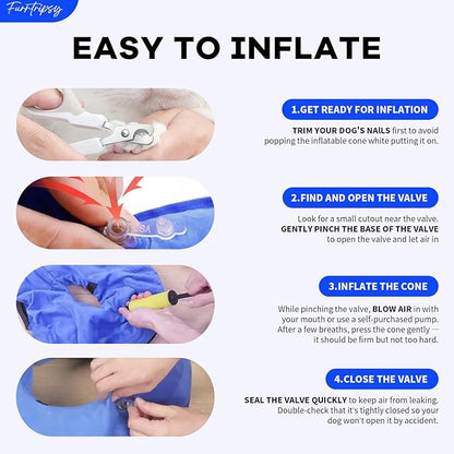 Inflatable Dog Cone Collar with Detachable Sturdy Shield,Soft&Lightweight-Ideal for Post-Surgery Recovery and Daily Wear,Suitable for Small Medium Large Dog Breeds(Blue,L)