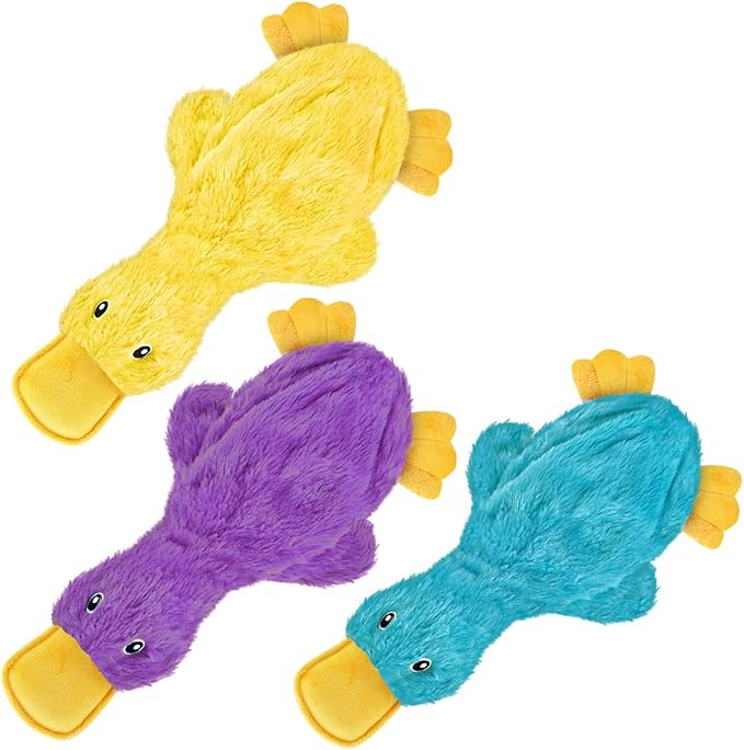 Best Pet Supplies Interactive Squeaky Dog Chew Toy, Ideal Dog Toys for Chewers, Small, Medium & Large Dogs, and Fetch Lovers - Crinkle Duck (Yellow, Purple & Turquoise), Large