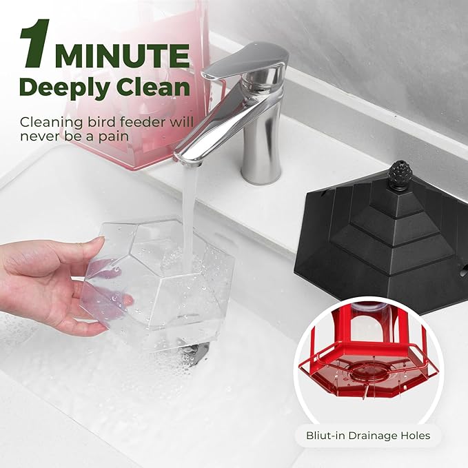 Kingsyard Metal Bird Feeder for Outdoors Hanging, 3 lbs Seed Feeder, Wild Bird Feeders for Garden Cardinal Finch Bluebird, Easy to Fill & Clean, Red