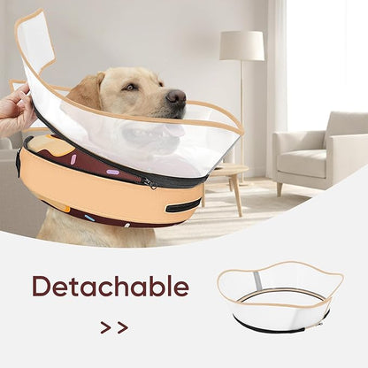 Raised Inflatable Dog Cone After Surgery - Adjustable Recovery Donut Collar with Neck Strap and Removable Anti-Licking Shield - Soft Dog Cone Alternative for Small Medium Large Dogs (DonutBrown,XXL)
