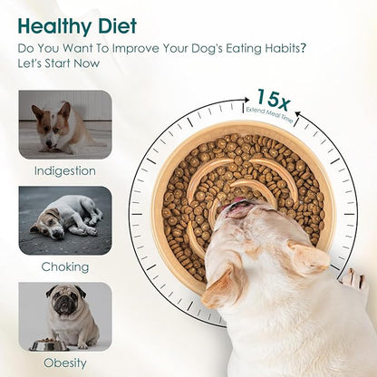 vancasso Slow Feeder Dog Bowl, 0.6 Cups Ceramic Dog Food Dish for Fast Eaters Small Breed, Puzzle Bowl for Small Dogs and Cats, Khaki