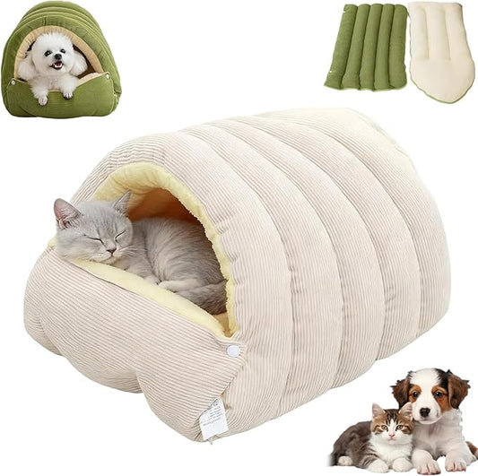 Cozy Monster Cat Bed, Soft and Warm Cats House Tent Bed, Pet Cave for Indoor Cats, Removable Cushioned Interior, Ideal for Cats, Kittens & Small Dogs (Beige, M)