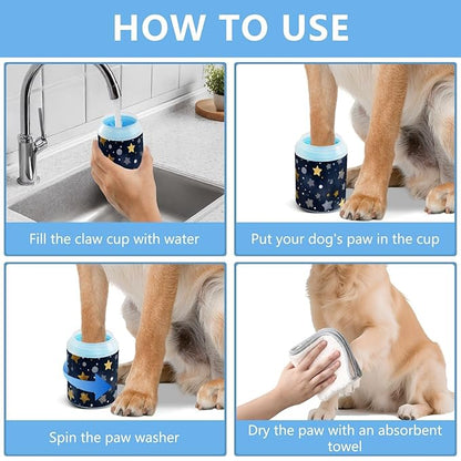 Dog Paw Cleaner Mudbuster Dog Foot Washer for Small Medium Large Dogs Cats Premium Pet Supplies Stars and Polka Dots Blue