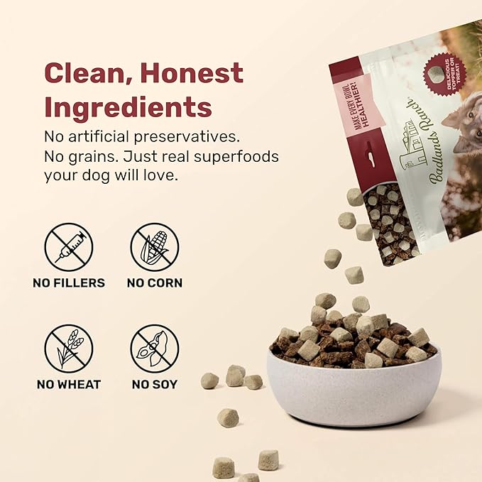 BADLANDS RANCH Superfood Nuggets – Freeze-Dried Raw Dog Treat & Food Topper, Nutrient-Dense Bison & Kale Formula, No Artificial Additives, 8oz Bags (4-Pack Bundle)