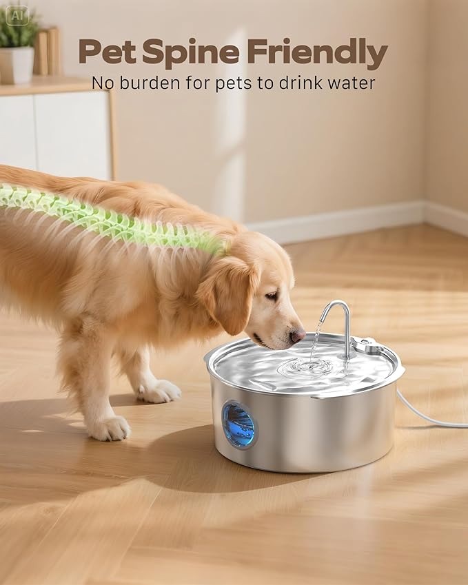 Pet Water Fountain for Large Dogs: Metal Dog Water Fountain - Silent Big Cat Fountains for Drinking - 3.2G/406oz/12L Water Fountain Dog Bowl Inside - GROOKPET Fountains with 6 Filters + 3 Sponges