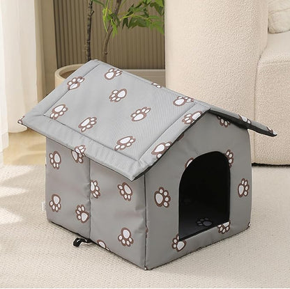 VARMTOR Outdoor Cat House, Cat Houses for Outdoor Cats, Weatherproof Warm and Insulated Cat House with Transparent Curtain Pet House, Stray Cats Shelter