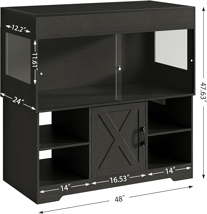Herture 120 Gallon Reptile Tank with Stand, 4x2x2 Terrarium Enclosure for Bearded Dragons, Snakes, Lizards – Sliding Acrylic Doors, Mesh Top, Storage Cabinet, Built-in Power Outlet Black PX01RTB