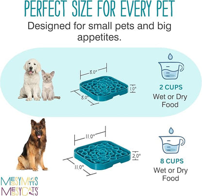 Messy Mutts Interactive Square Slow Feeder | Blue (8 Cup) | 11” x 11” Square Puzzle Slow Feeder for Dogs | Enrichment Food Dish for Slow Eating, Bloating