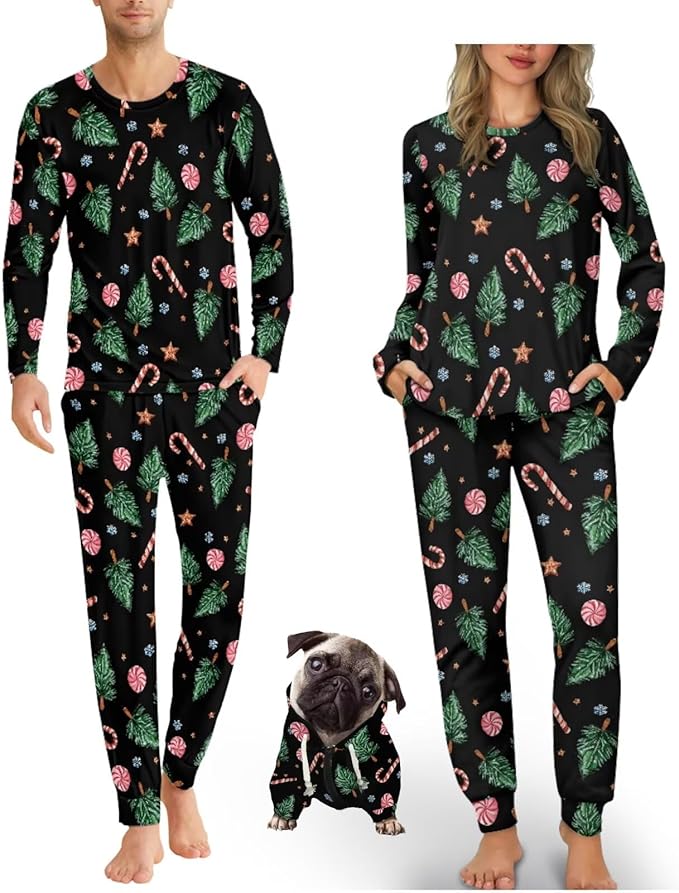 Christmas Family Pajamas Matching Sets with Pockets Dog Costumes for Small Dogs Long Sleeve Sleepwear Plus Size