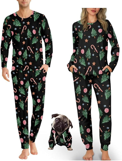 Christmas Family Pajamas Matching Sets with Pockets Dog Costumes for Small Dogs Long Sleeve Sleepwear Plus Size