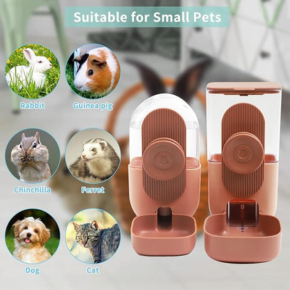Lemtrflo Hanging Automatic Food Water Dispenser,Gravity Rabbit Feeder and Water Dispenser Set for Bunny Chinchilla Guinea Pig Hedgehog Ferret