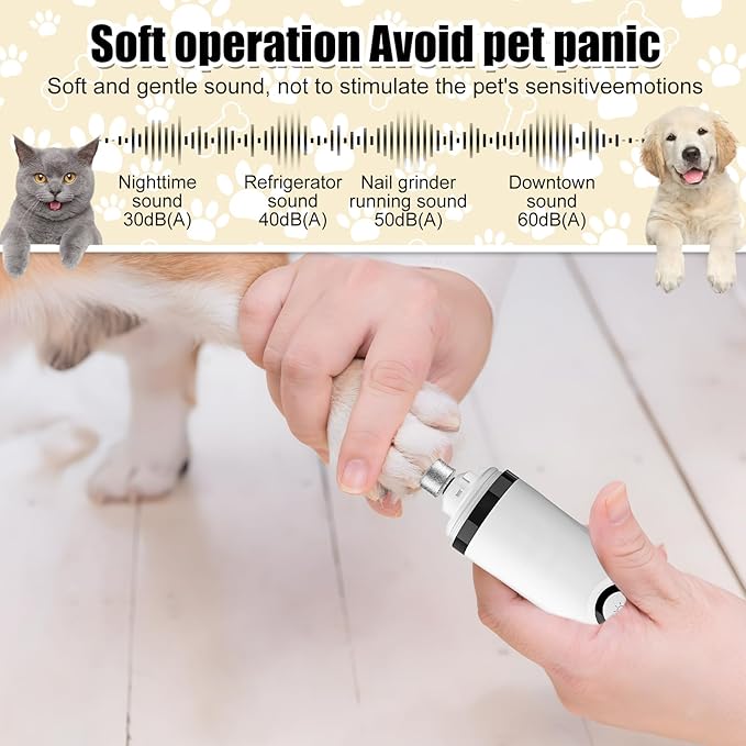 Upgrade Dog Cat Nail Grinder Cordless with LED Light & 3 Speeds, Dog Cat Nail Trimmer with 2000mAh Long-Lasting Battery for Thick Nails (1+1*Replacement Head)