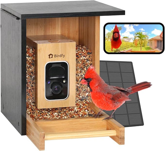 Birdfy Smart Bird Feeder with Camera, High-End Bamboo, Solar Powered, 2K HD Live Stream, Auto Capture Birds & Notify in Time, AI Recognition, Ideal Present for Bird-Watching&Learning