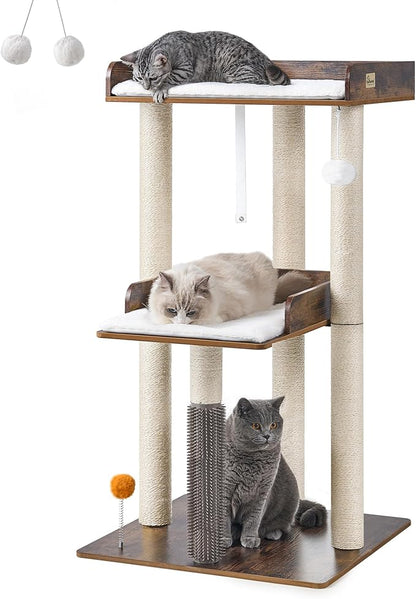 FourFurPets 43.7" Cat Tree, Modern Cat Tree Tower, Cat Tower for Indoor Cats Large Adult, Cat Condo with Scratching Post, Large Perch and Removable Pads,Rustic Brown