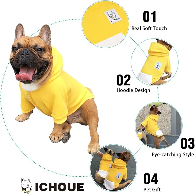 iChoue I am a French Bulldog Clothes Hoodies for Dogs Puppy Frenchie Pug English Boston Terrier Bully Pitbull Sweatshirt Sweater Clothing Cold Weather Winter Coats - Yellow/Large