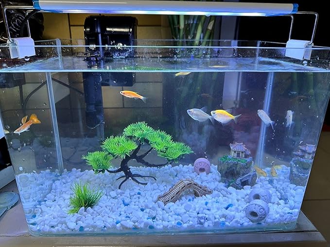 AWXZOM Small Japanese Fish Tank Decorations Set, Suitable for Aquariums up to 5 Gallon or Fish Bowl, Includes Small Decorations Artificial Plastic Plants Fish Tank House