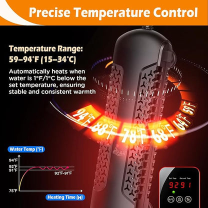 AQQA Aquarium Heater 800W for 80-230 Gallon Fish Tank Quartz Glass Submersible Betta Fish Heater with Overheat & Dry-Run Protection Temp Range 59-94℉ for Freshwater and Reef Tank (800W for 80-230Gal)