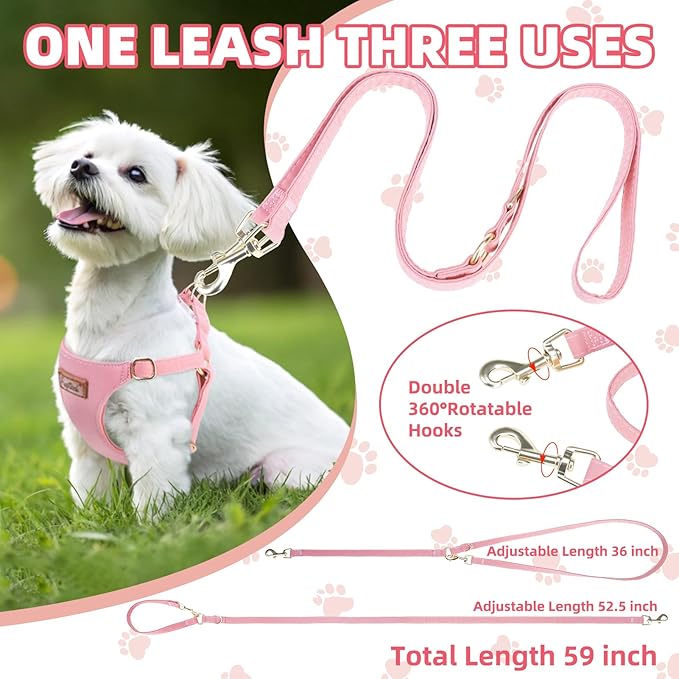 PUPTECK Dog Harness and Leash Set Small Sized, Step-in Cute Puppy Harness, Soft Lightweight Padded Vest, Escape Proof No Pull Pet Harnesses Easy for Walking, Pink, S