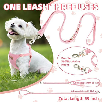 PUPTECK Dog Harness and Leash Set Small Sized, Step-in Cute Puppy Harness, Soft Lightweight Padded Vest, Escape Proof No Pull Pet Harnesses Easy for Walking, Pink, S