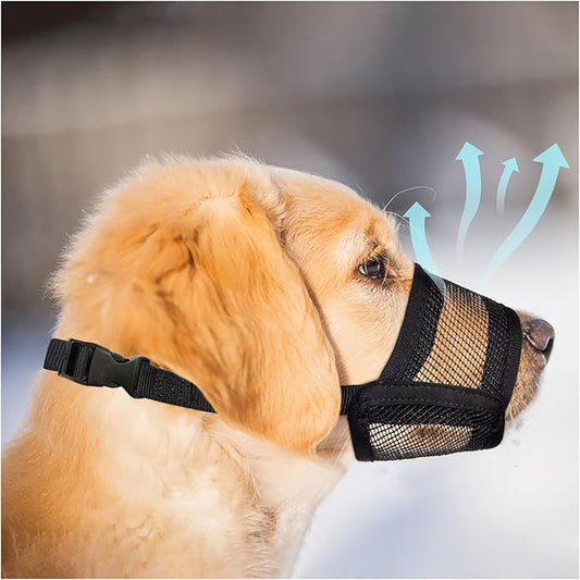 Evollax Dog Muzzle for Large Dogs - Air Mesh Muzzle for Large Sized Dog | Adjustable No Bark Dogs Muzzles for Scavenging Licking & Chewing | Prevent Biting | L 7.9'' - 9.4''