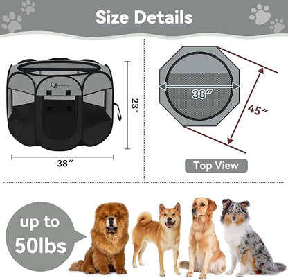 Dark Grey Puppy Playpen for Large Dog Cat, Dogs Tent Crates Cage Indoor/Outdoor, Portable Pop Up Dog Kennel with Carrying Bag for Rabbits, (Dark Grey, Large)
