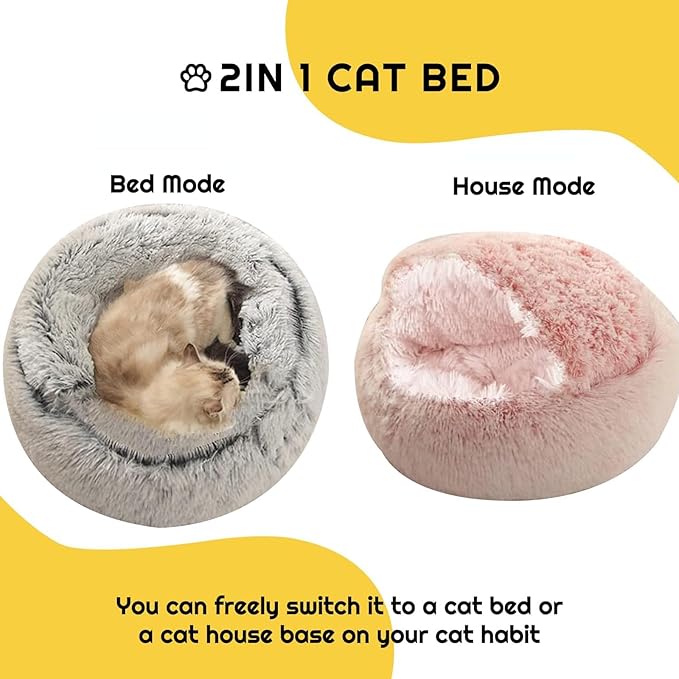 YUDANSI Small Dog Bed Hooded, Cat Cave Bed for Indoor Cats with Covered Hood for Small Dogs Cats Puppy, Plush Faux Fur Enclosed Nest(pink-26'')