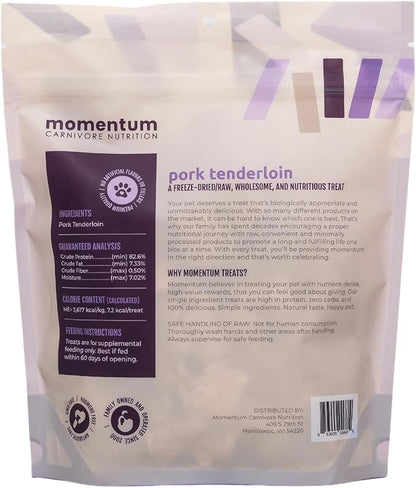 Momentum Carnivore Nutrition Freeze-Dried Pork Tenderloin Dog Treats & Cat Treats – Single-Ingredient, High-Protein, Grain-Free, Lean & Naturally Tender – Made in USA – 3.5 oz Bag