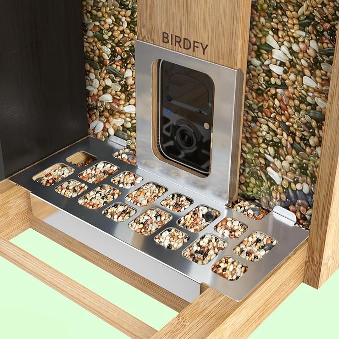 Birdfy Smart Bird Feeder with Camera, Solar Powered 2K Live tream Bamboo Wood feeder& Metal Guard, AI Identify Birds & Auto Record Video, Wild Birds Watching Ideal Gift for Chistmas for mom,Bird-Lover