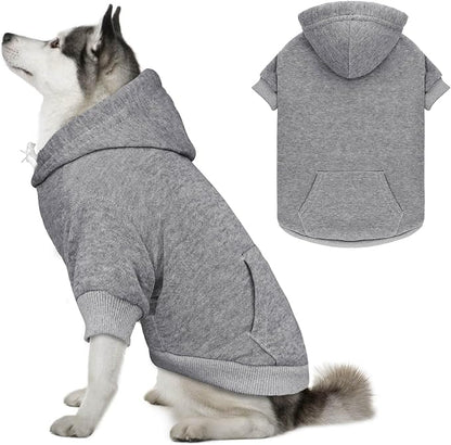 Dog Sweater & Hoodie - Solid Soft Brushed Fleece Dog Clothes with Pocket(Grey-XL)