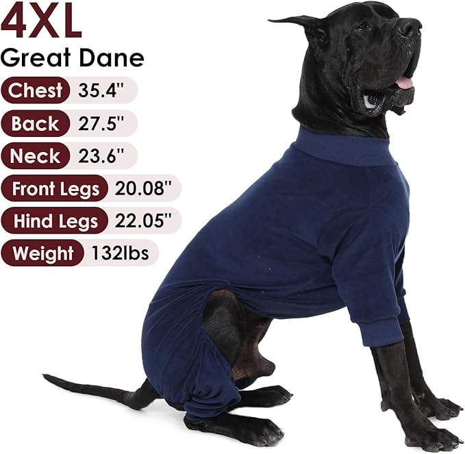 Large Dog Pajamas Winter Fleece Sweaters Soft Onesie for Dogs Boy Great Dane Thick Warm Pet Jumpsuit Pjs Fall Cold Weather Warm Jammies for Sleeping, Walking