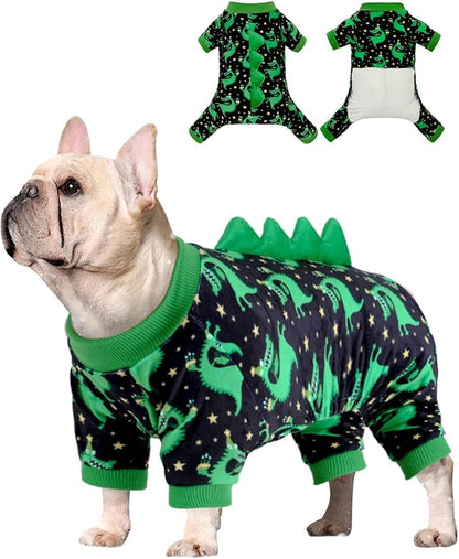 CuteBone Dinosaur Costume Dog Pajamas, Stretchy Spandex Crystal Velvet Sleepwear Coat for Small Dogs, Soft & Warm Pet Outfit Clothes for Cold Weather, Cozy Pullover Design COSP14XL