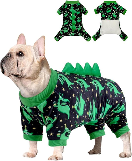 CuteBone Dinosaur Costume Dog Pajamas, Stretchy Spandex Crystal Velvet Sleepwear Coat for Small Dogs, Soft & Warm Pet Outfit Clothes for Cold Weather, Cozy Pullover Design COSP14M