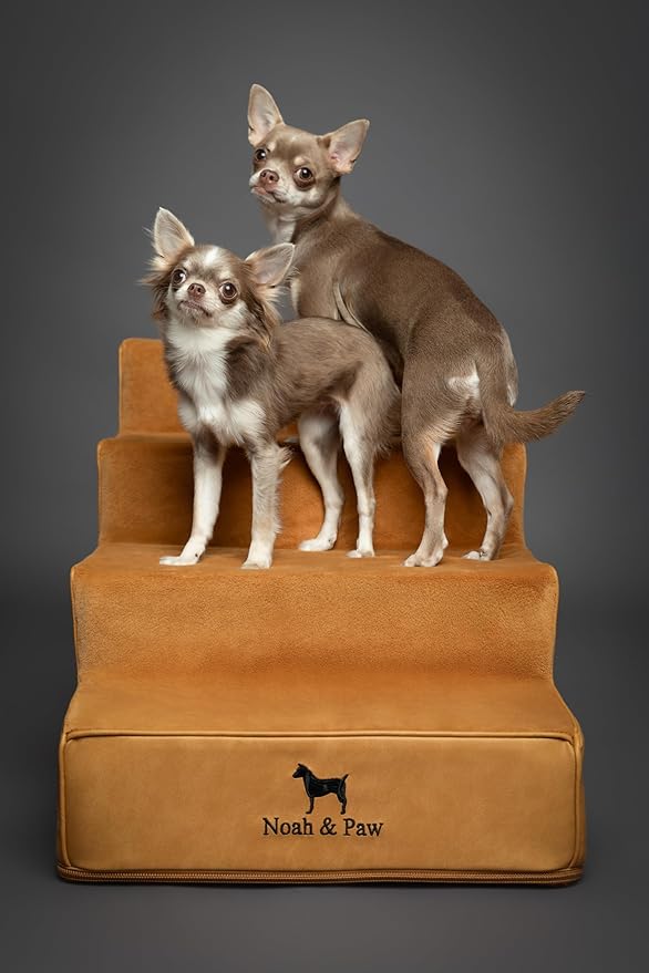 Noah & Paw Dog Stairs, Dog Ramp for Bed (17" Extra Wide) Pet Stairs for High Bed, Design to Fit Small and Large Breeds, Durable 4 Pet Steps for Couch (35 Foam Density) Leather Collection