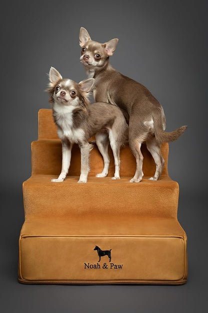 Noah & Paw Dog Stairs, Dog Ramp for Bed (17" Extra Wide) Pet Stairs for High Bed, Design to Fit Small and Large Breeds, Durable 4 Pet Steps for Couch (35 Foam Density) Leather Collection