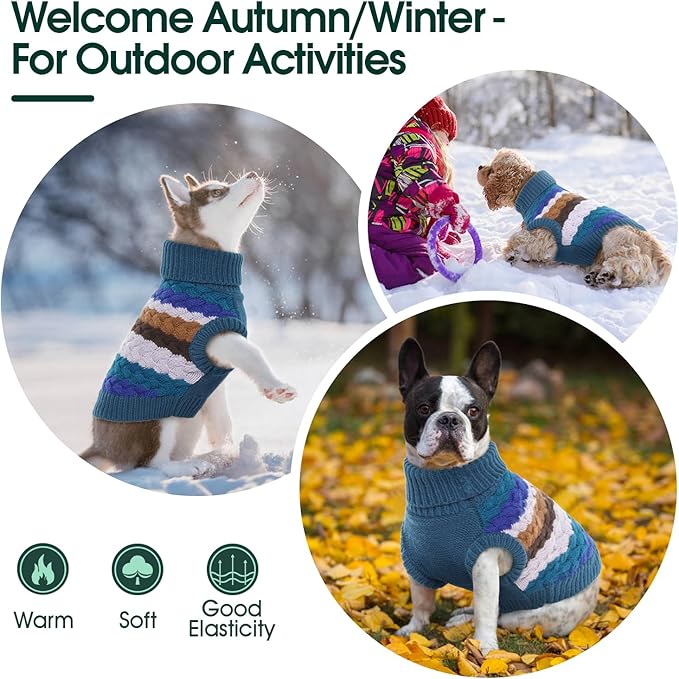 Kuoser Dog Sweater, Thermal Dog Sweaters for Medium Dogs Girl Boy, Puppy Christmas Sweater Thrtleneck Knitwear, Cozy Sweaters for Dogs, Thanksgiving Pet Outfit Warm Clothes for Fall Winter, Blue M