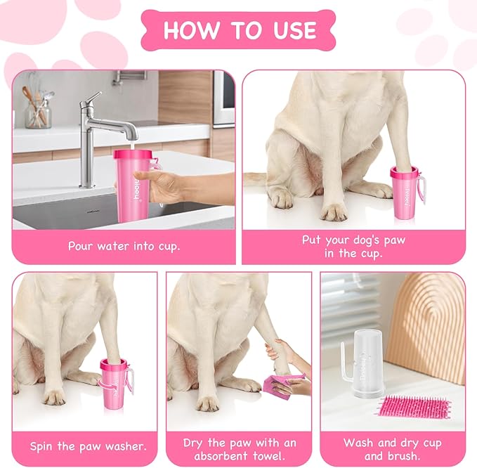 Paw Cleaner with Handle for Large Dogs and Pets | Muddy Feet Washer for Dogs' Paws (Red)