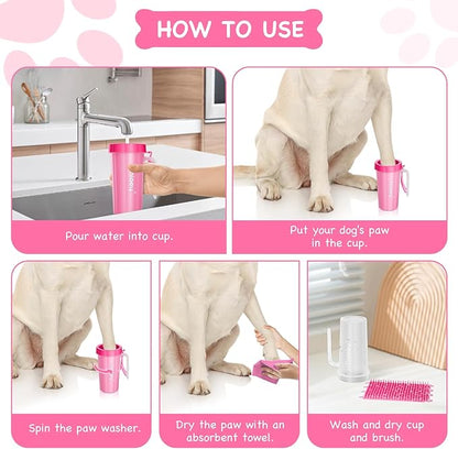 Paw Cleaner with Handle for Large Dogs and Pets | Muddy Feet Washer for Dogs' Paws (Red)